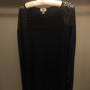 Navy top with lace shoulders